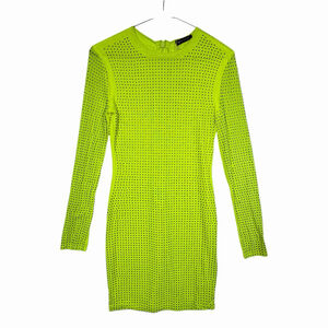 Bella Barnett Mini Dress Lime Green Rhinestone Long sleeve Dress Size X Small